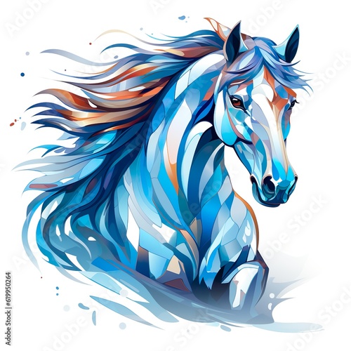 white horse on blue background