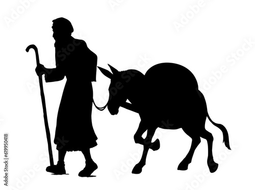 Vector drawing. Donkey loaded with cargo