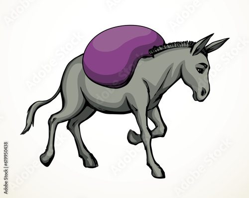 Vector drawing. Cute old mule