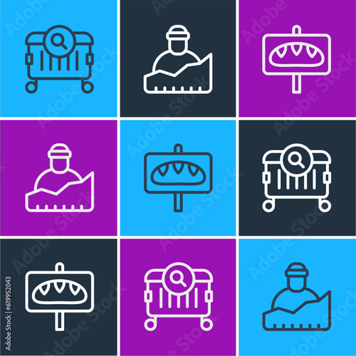 Set line Searching for food, Donation and Growth of homeless icon. Vector