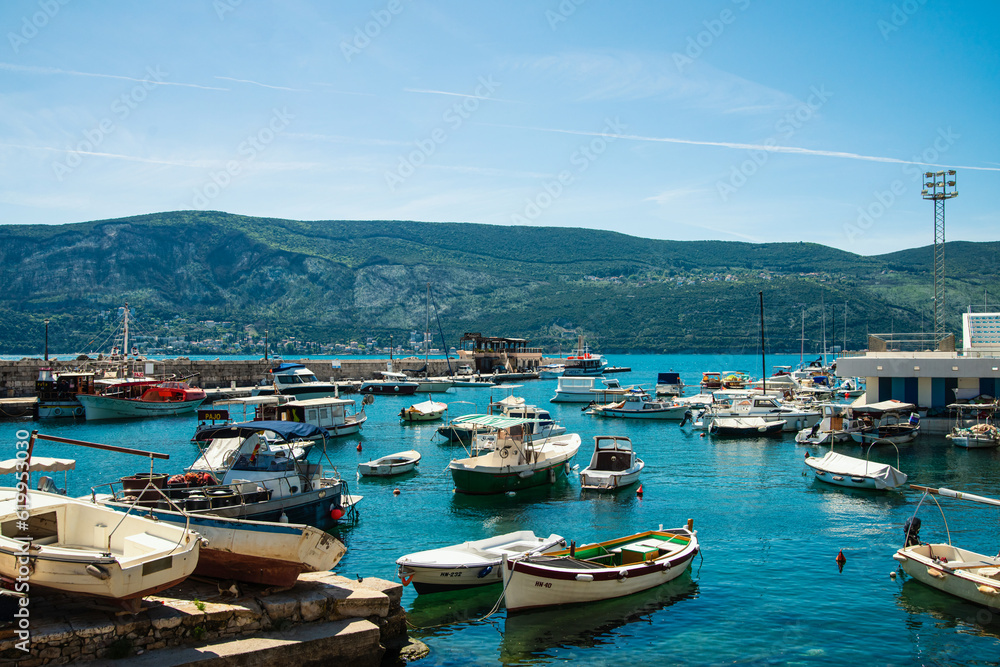 boats on the water in the Mediterranean coast of Boko Kotor Bay