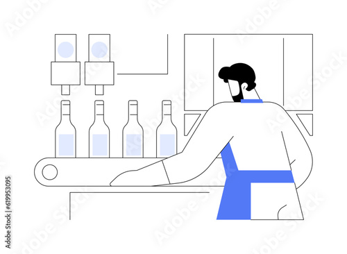 Wine bottling line abstract concept vector illustration.