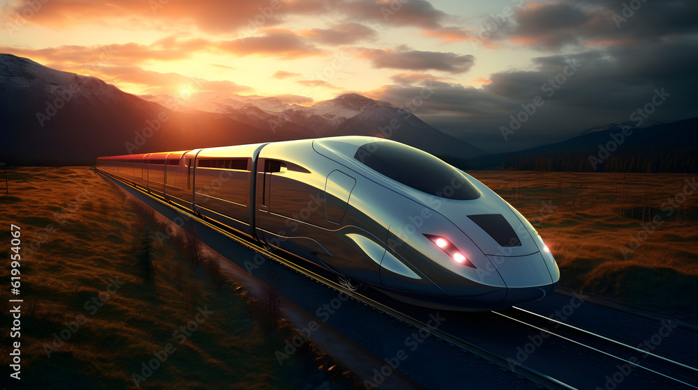 Speeding Onward: High-Speed Train Zooms Along Rail Tracks