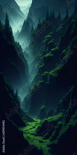 Highland river landscape. AI generated illustration