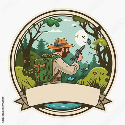 Travelling through the forest. A trip to the countryside. Cartoon vector illustration.
