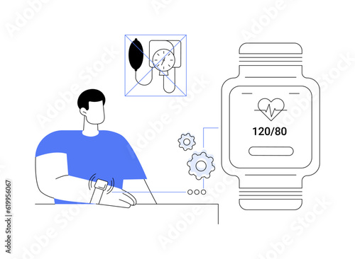 Smartwatch blood pressure monitoring abstract concept vector illustration.