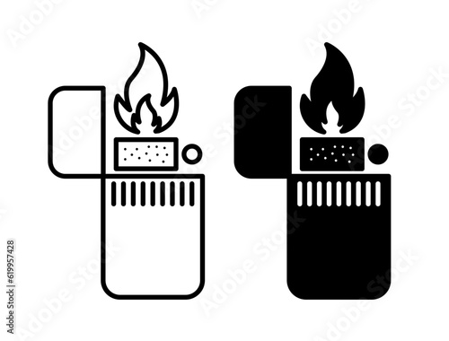fire lighter icon set. travel fluid lighter vector symbol in black line style. photo