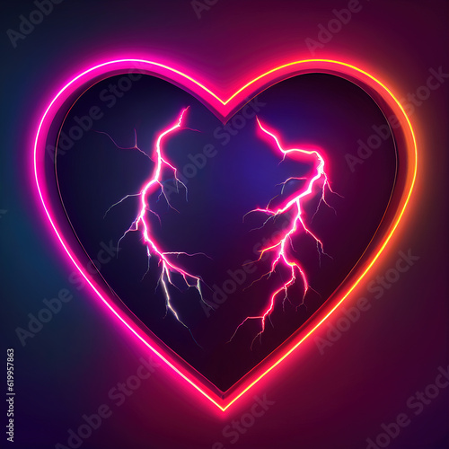 Neon symphony of affection. A dazzling convergence of electric sparks  radiant hearts  and thunderous emotions  painted with love s luminosity. AI-generated