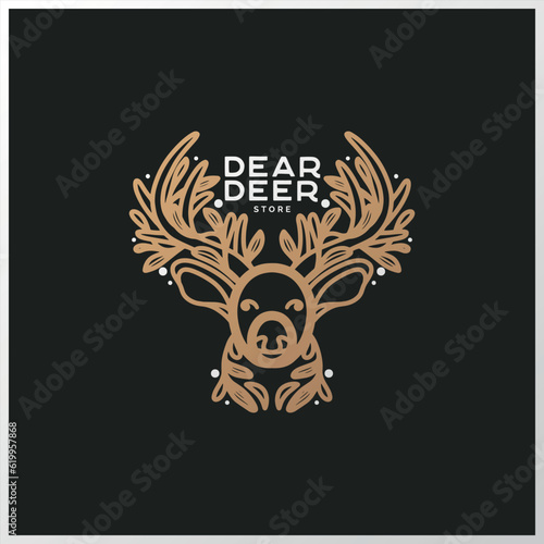 Fototapeta Naklejka Na Ścianę i Meble -  Hand drawn floral logo, hand drawn logo, deer logo, horns logo, hand drawn deer, animal logo