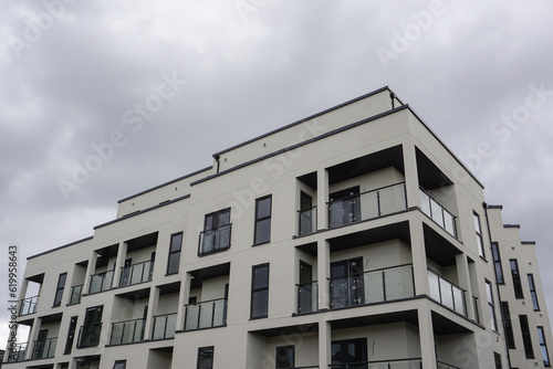 New apartment block in residential area of city. New housing development