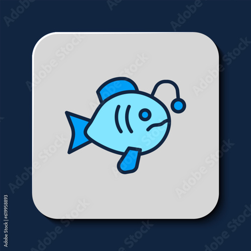 Filled outline Tropical fish icon isolated on blue background. Exotic fish. Vector