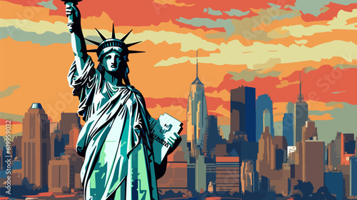 New York,The statue of liberty, 2d cartoon vector illustration.