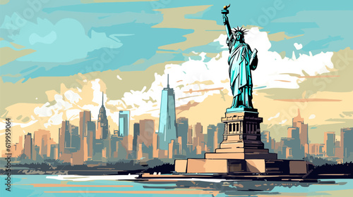 New York,The statue of liberty, 2d cartoon vector illustration.