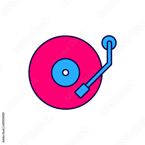 Filled outline Vinyl player with a vinyl disk icon isolated on white background. Vector