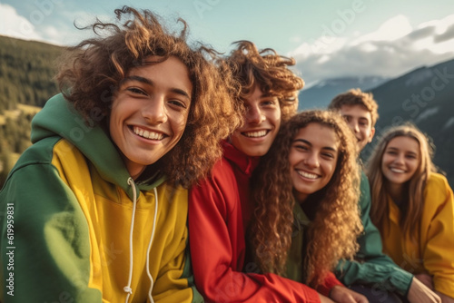 International youth day. Teenagers, happy and cheerful, smiling and laughing, together, young and funny. Entertainment for young people. Teens make the future. Generative AI