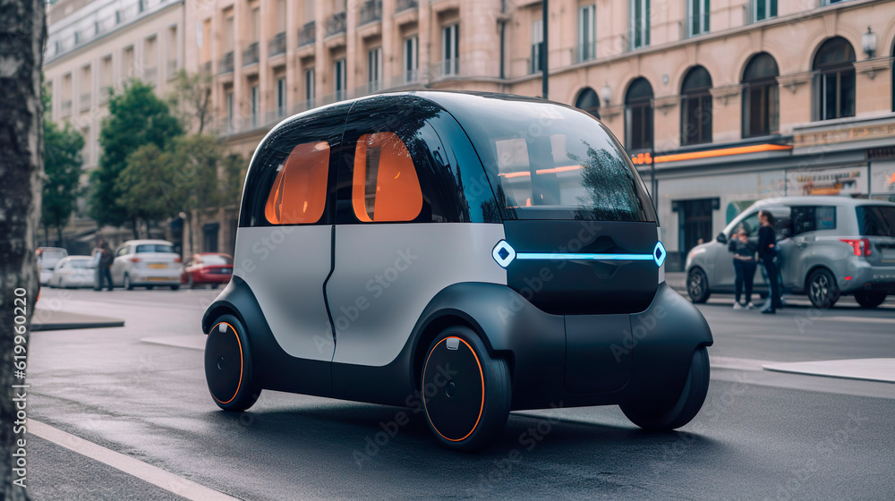  Artificial Intelligence technology in autonomous self-driving car shuttle. Futuristic Concept. Generative Ai technology.