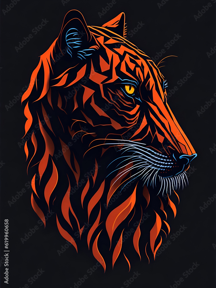 Fototapeta Tiger head illustration portrait. AI generated illustration
