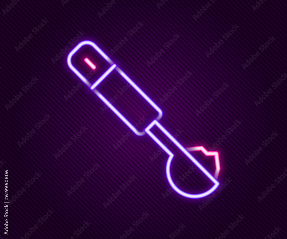 Glowing neon line Measuring spoon icon isolated on black background. Colorful outline concept. Vector Glowing neon line Measuring spoon icon isolated on black background. Colorful outline concept. Vector