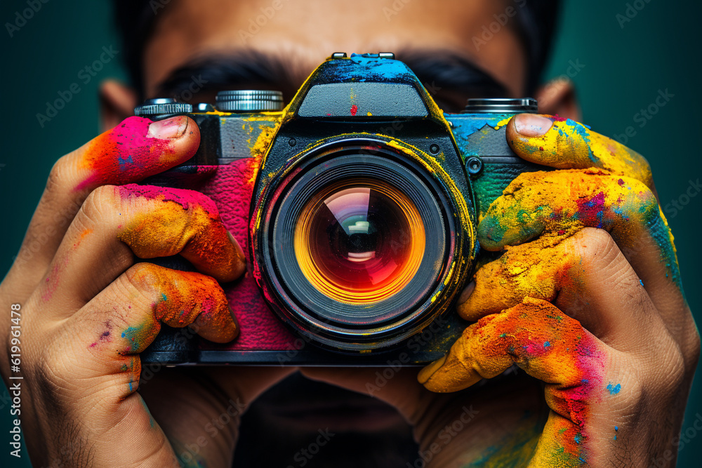 World photography day. Photo, its history and photographers. Technology, hobby and work. Creativity and beautiful picture made by photo camera. Equipment for paparazzi. - obrazy, fototapety, plakaty 