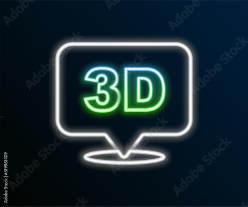 Glowing neon line 3D word icon isolated on black background. Colorful outline concept. Vector