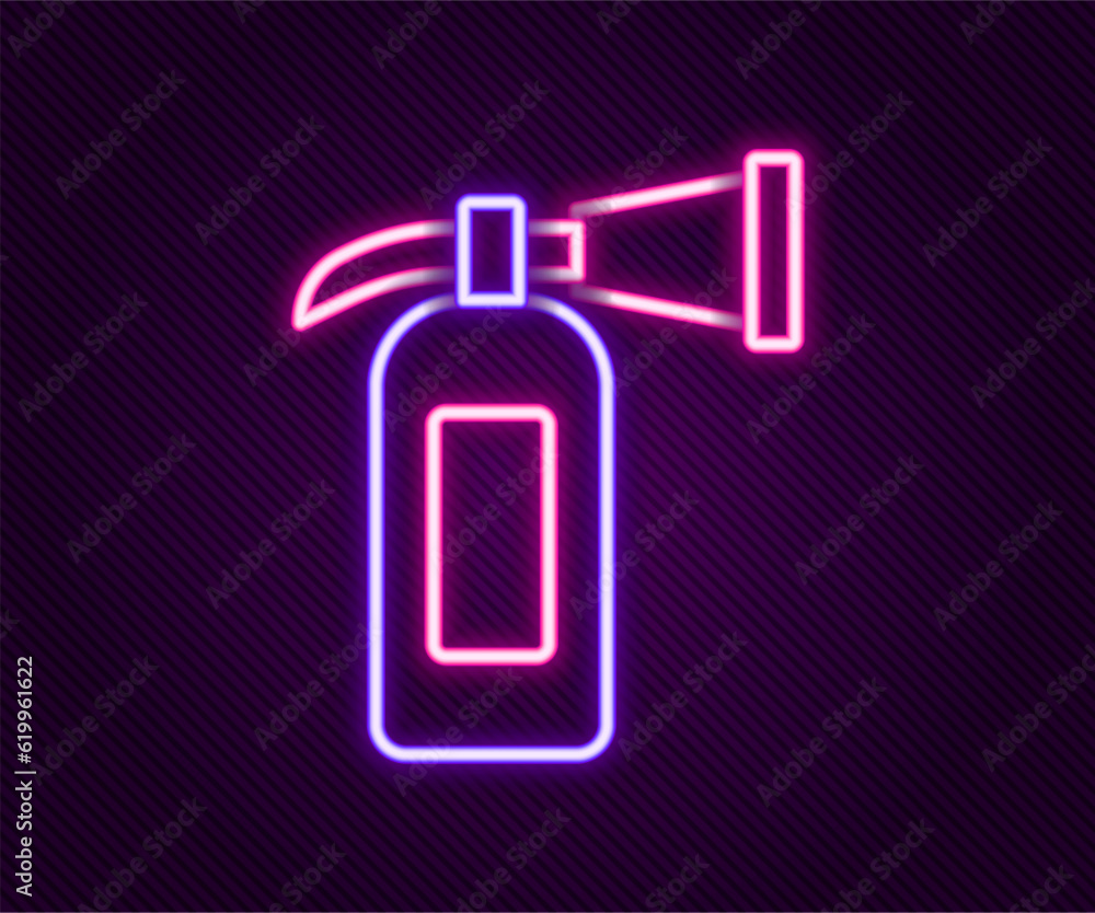 Glowing neon line Fire extinguisher icon isolated on black background. Colorful outline concept. Vector Glowing neon line Fire extinguisher icon isolated on black background. Colorful outline concept. Vector