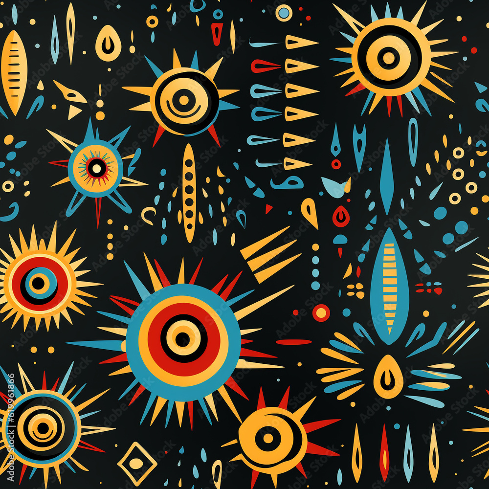 Fototapeta premium boho seamless pattern with feathers, flowers and symbols