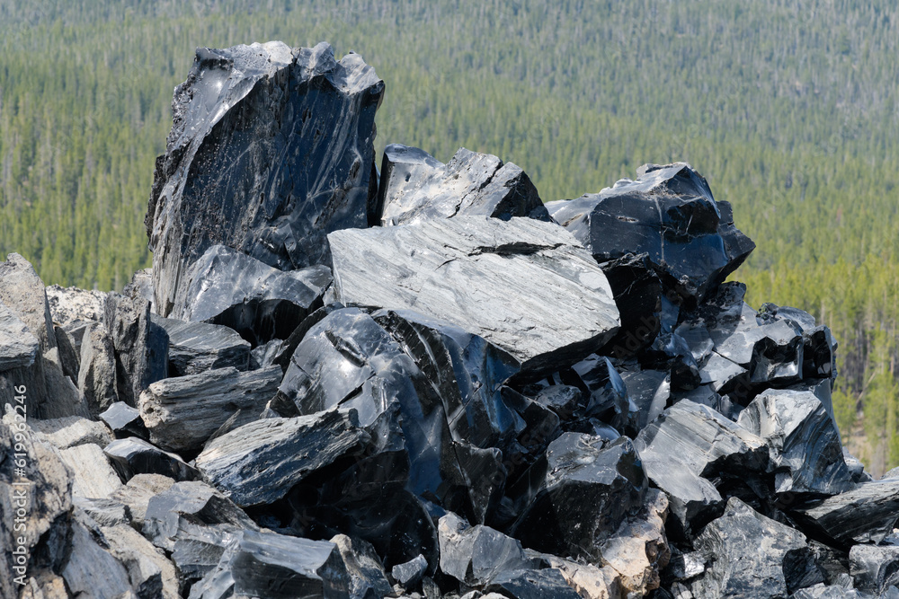 Natural obsidian volcanic glass at Newberry Volcano in Oregon
