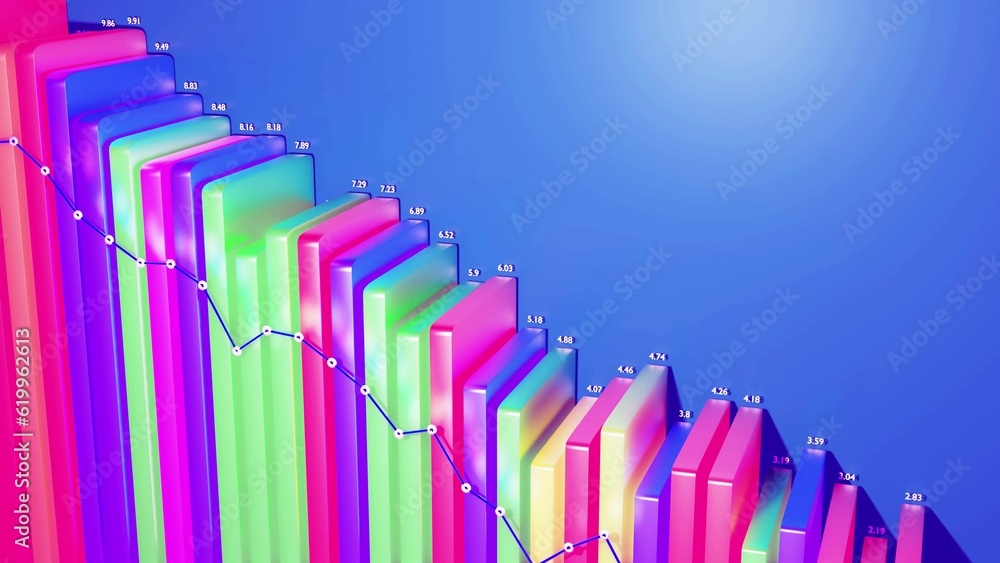 3d render. Abstract infographics background with multicolored 3d bars ...