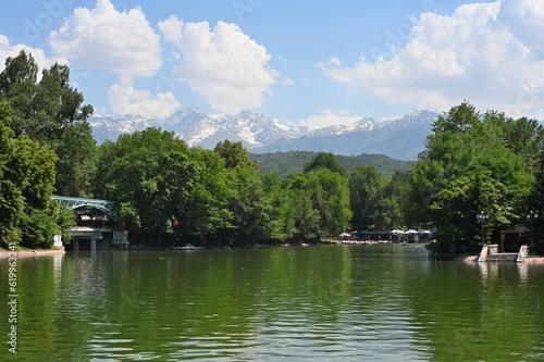 Almaty city park pond on a summer day