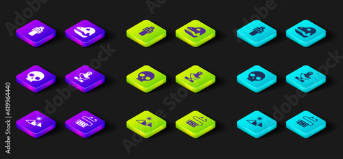 Set Egypt pyramids, Museum audio guide, Human skull, Ancient bust sculpture, Dinosaur and Gives lecture icon. Vector