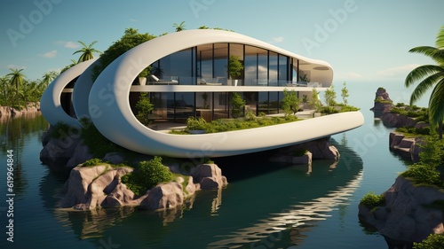 Futuristic house island, generative ai