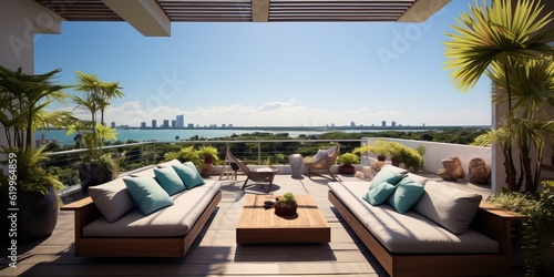 Luxurious penthouse terrace with amazing view, generative ai © FrankBoston