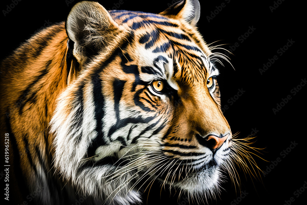 Fototapeta premium tiger face on black background. Generative AI