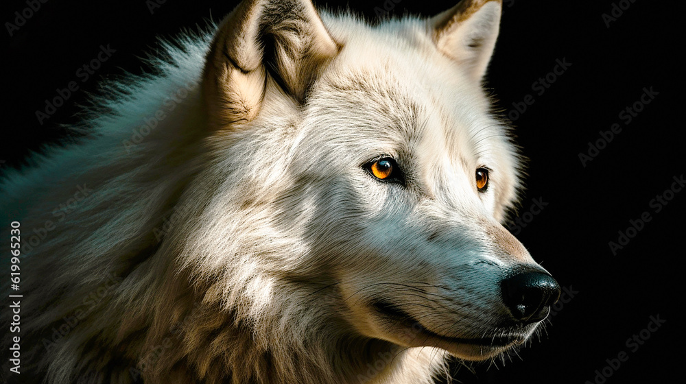 white wolf portrait on black Generative AI