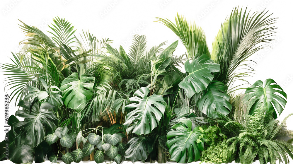 tropical leaves foliage on white Generative AI tropical leaves foliage on white Generative AI