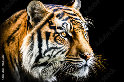 tiger face on black background. Generative AI © Melinda Nagy