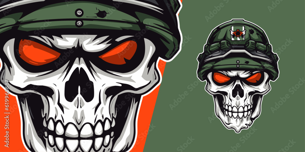 Aggressive Military Skull Logo Mascot: Dynamic Vector Graphic for Competitive Teams