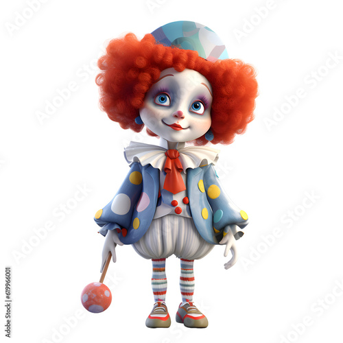 Cartoon clown with an easter egg on a white background.
