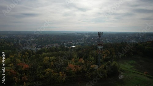 Uvaly u Prahy lookout tower Vinice-Rozhledna vinice and transmitter,aerial panorama landscape view,Bohemia Czech republic,Europe photo