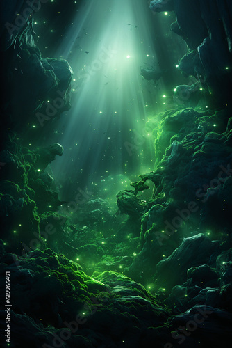 Magical green solid background. AI generative