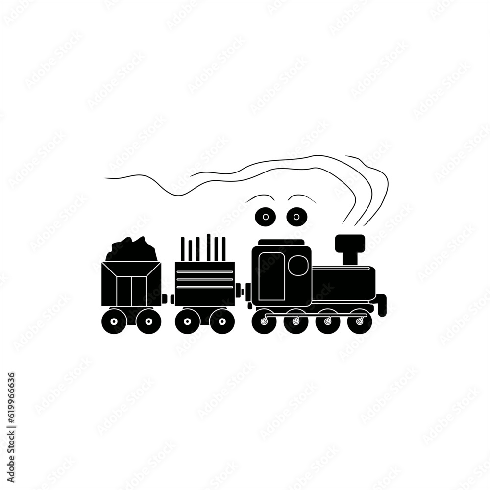 monochrome silhouette illustration of a cute train for kids