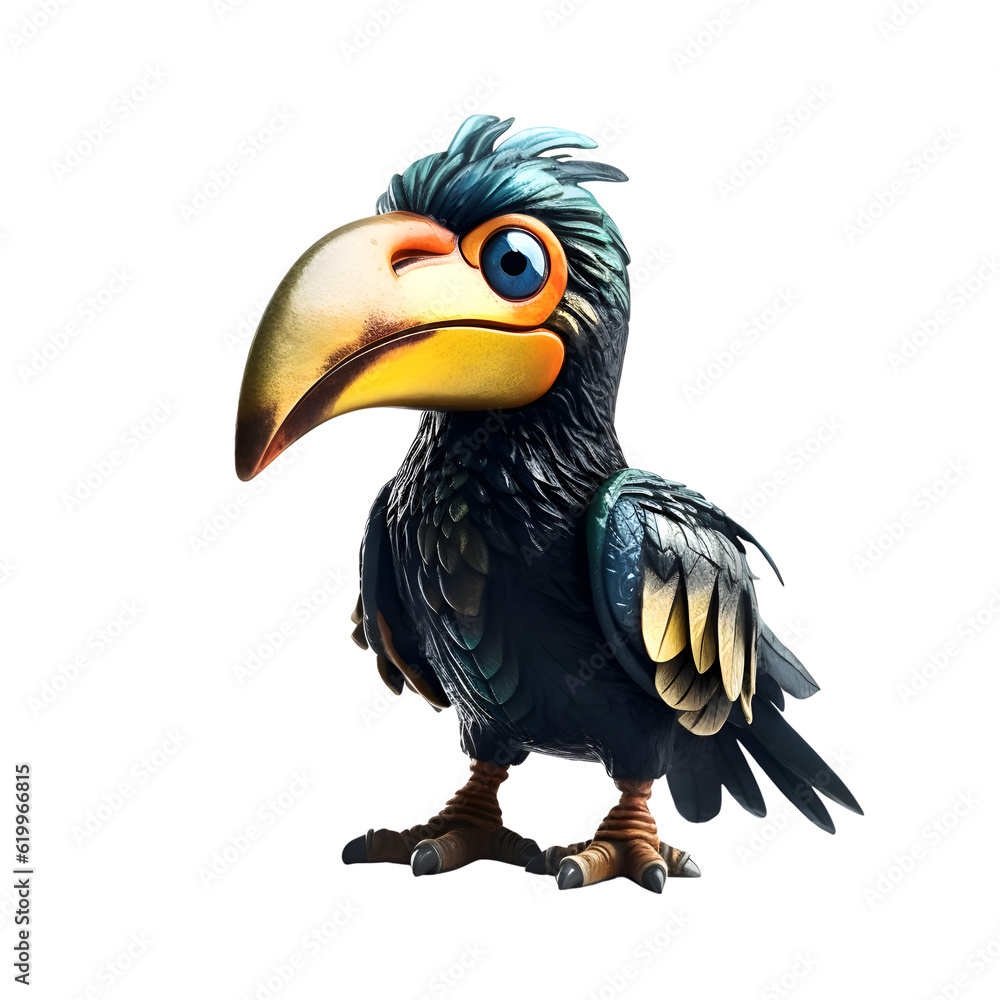 Cute cartoon toucan isolated on white background. 3D illustration.