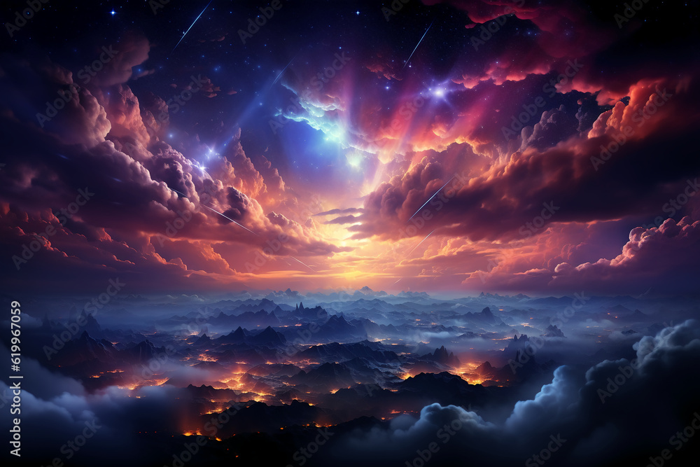 The night view on the brilliant lights and clouds. AI generative The night view on the brilliant lights and clouds. AI generative