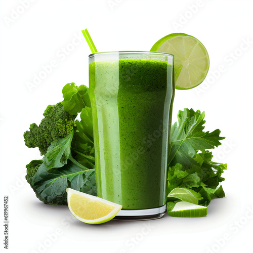fresh detox green smoothie isolated on white background in png format studio close up minimalist packshot mode. AI Generative image