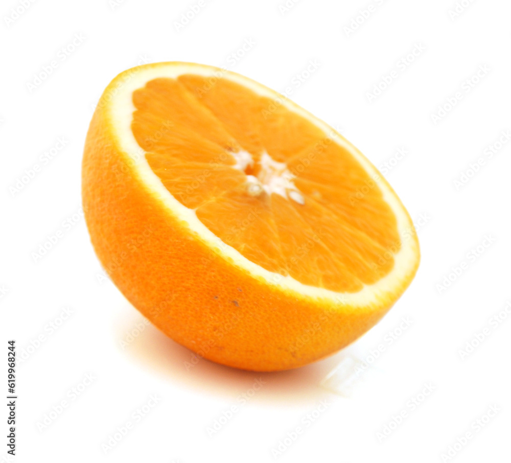 Fototapeta premium Sliced orange fruit and his segments or cantles isolated on white background cutout