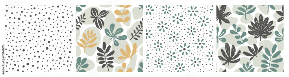 Fototapeta premium Yellow Seamless Abstract Flora Paint Texture. Colorful Repetitive Summer Isolated Invitation, Seamless Set.