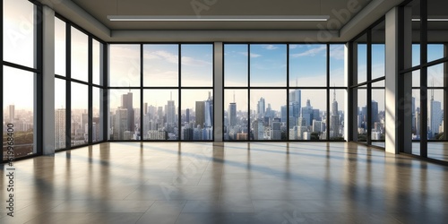 Empty interior view of modern metropolis through the window