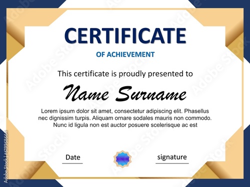 Bilde på lerret blue golden certificate of achievement