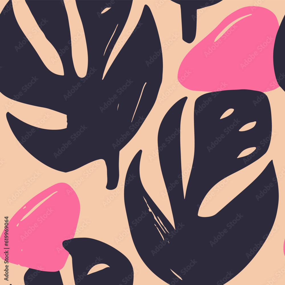Colorful Seamless Summer Blossom Textile Print. Black Endless Contemporary Isolated Leaves, Seamless Design. Colorful Seamless Summer Blossom Textile Print. Black Endless Contemporary Isolated Leaves, Seamless Design.
