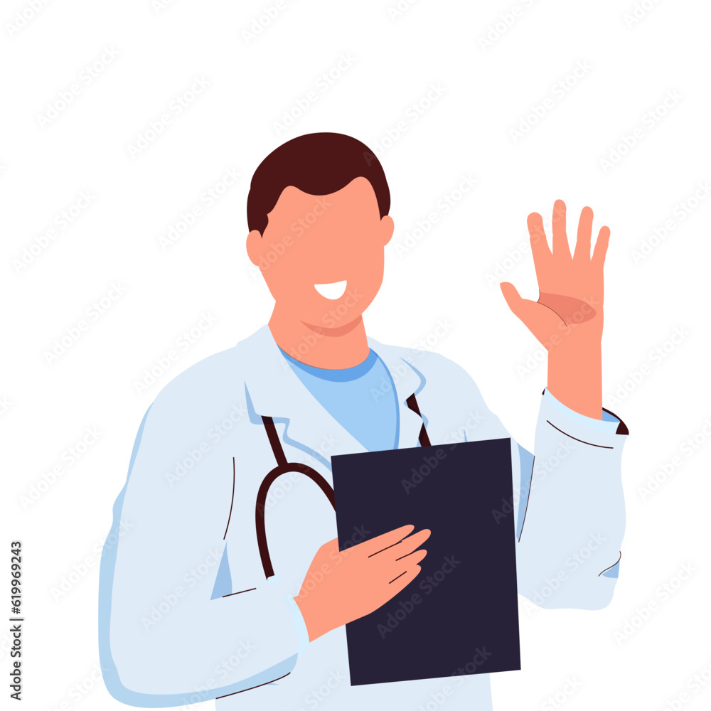 Young smiling doctor with stethoscope, medical specialist Medicine concept. Cartoon vector people character illustration
